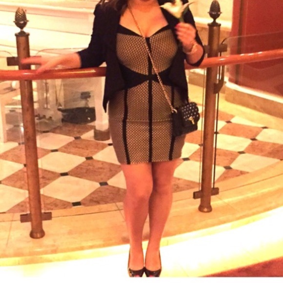 Bandeau tan and black 2Bebe dress