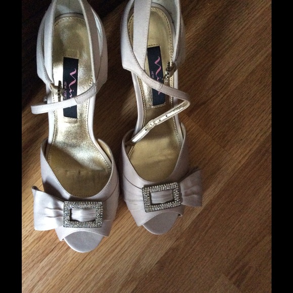 Nina open toe heels with rhinestones