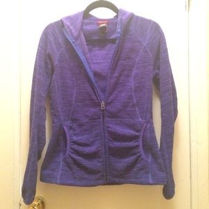 Blue fleece North Face sweatshirt