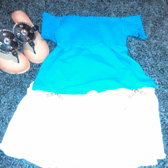 Turquoise off the shoulder top
