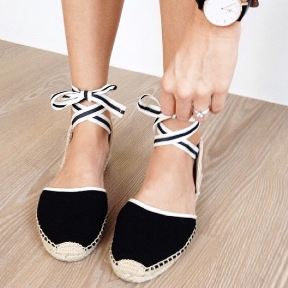 Shoes - 🌻Black Espadrilles Striped Ribbon
