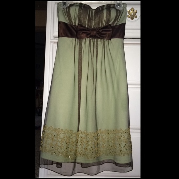 mint green and brown dress