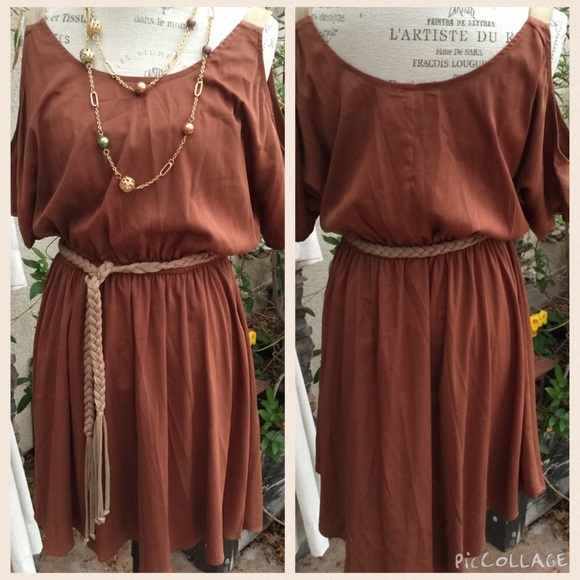XOXO Dresses & Skirts - Chestnut brown rayon cold shoulder dress