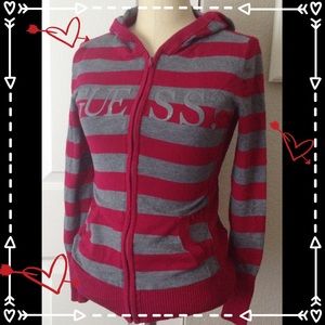 GUESS zip front sweater hoodie