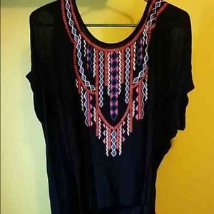 Black cold shoulder top with Aztec print
