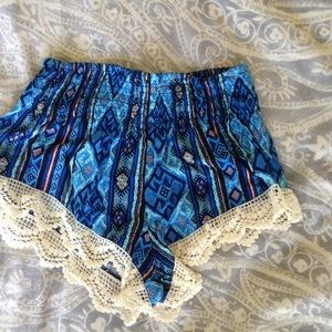 Blue boho shorts crochet detail never used