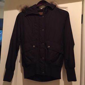 Vince black jacket with fur hood