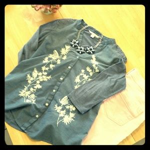 Chambray Shirt with Embroidery detail