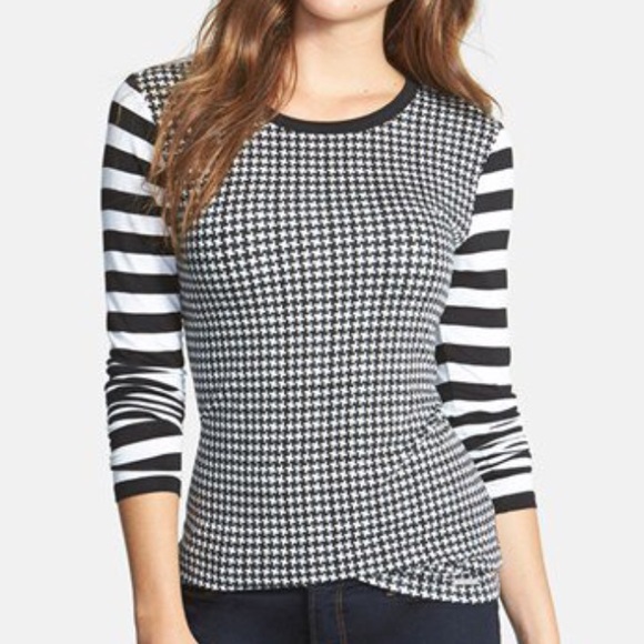 Michael Kors Houndstooth Striped Print Block Tee - Picture 2 of 4