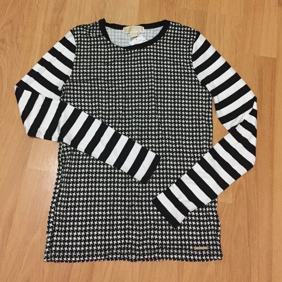 Michael Kors Houndstooth Striped Print Block Tee - Picture 3 of 4