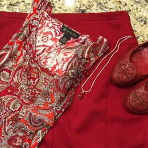 Dark red pencil skirt