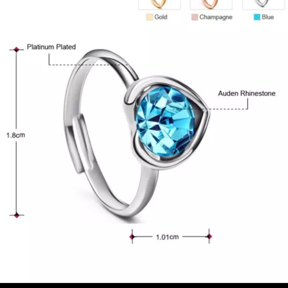 Swarovski Platinum Blue Auden Crystal Heart Ring
