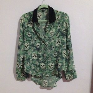 Sheer Acid wash skull button up SALE