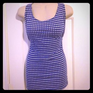Blue and white polka dot blouse with keyhole back