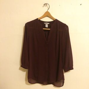 Plum Semi-sheer Button Down Blouse