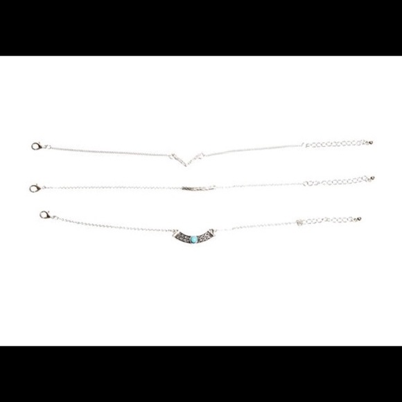 NWT faux turquoise stone chevron anklet trio - Picture 2 of 3