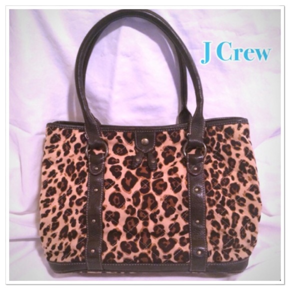 J. Crew Handbags - J Crew Canvas & Leather Leopard Tote