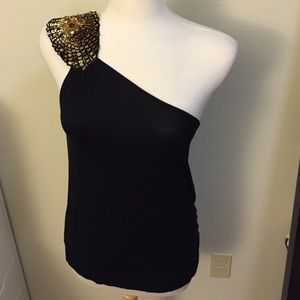 Classy gold and black one shouldered top