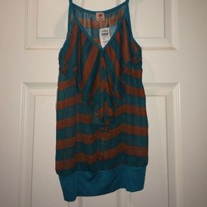 Teal & brown sheer top