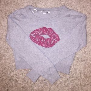 Lips Long Sleeve Crop Top