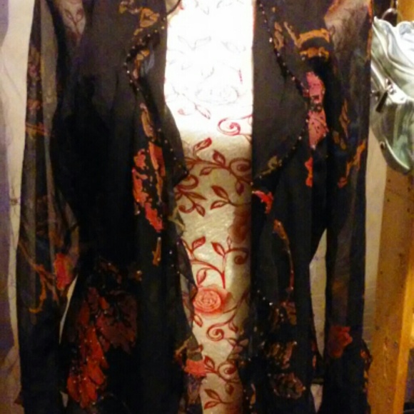 Beautiful hand beaded black flowered top