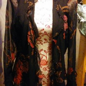 Beautiful hand beaded black flowered top