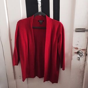 Bold red cardigan!