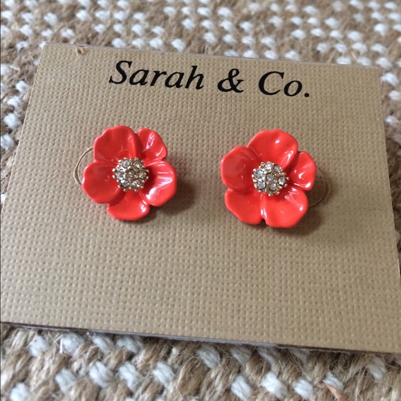 Sarah & Co Jewelry - ✨HP💫ORANGE FLOWER EARRINGS WITH CRYSTAL CENTER