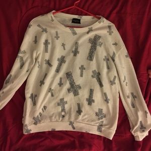 Cream colored waffle long sleeve with crosses