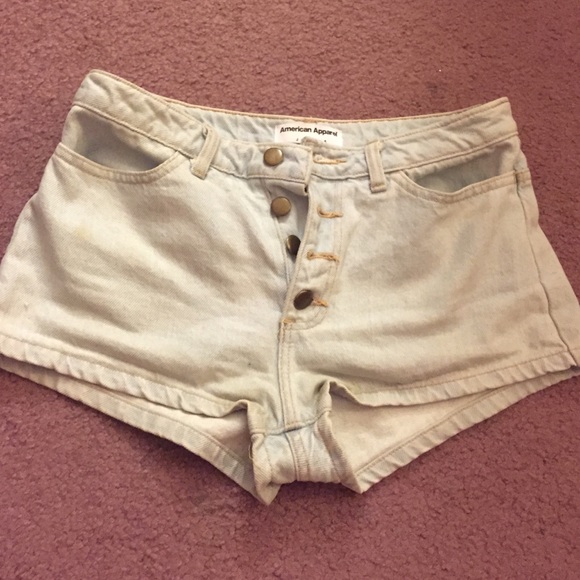 American Apparel light wash button up shorts