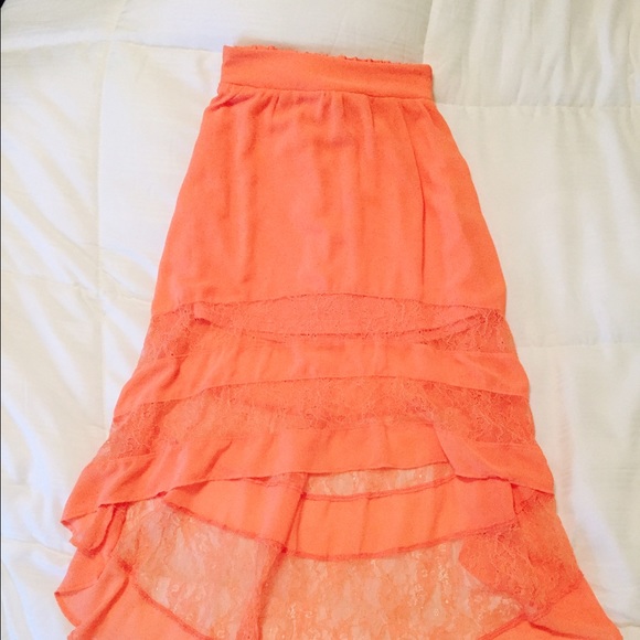 Salmon lace hi-lo skirt