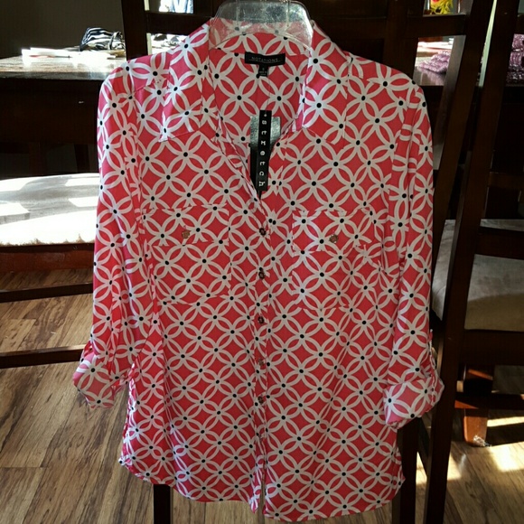 NWT Button Down Blouse with silver Metal buttons