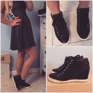 dkny high top wedge sneakers