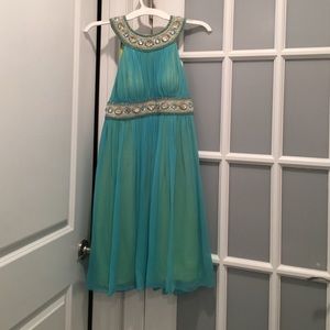 Silk Chiffon Cocktail Dress Aqua/Chartreuse