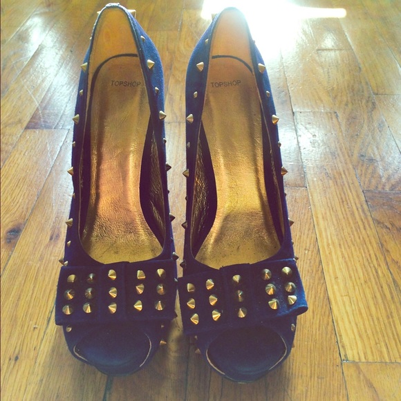 Topshop blue suede gold studded shoes