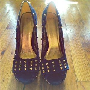 Topshop blue suede gold studded shoes