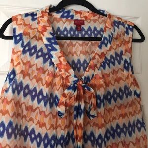 Multi-print sleeveless blouse