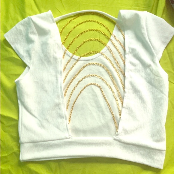 White crop top with chained back
