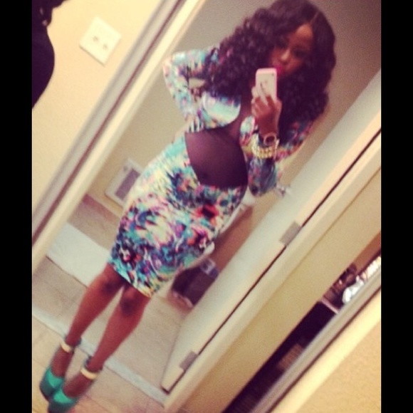 Colorful mesh front bodycon dress - Picture 1 of 1