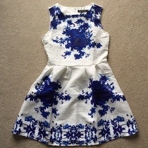 Navy baroque floral dress. A-line style. NWT