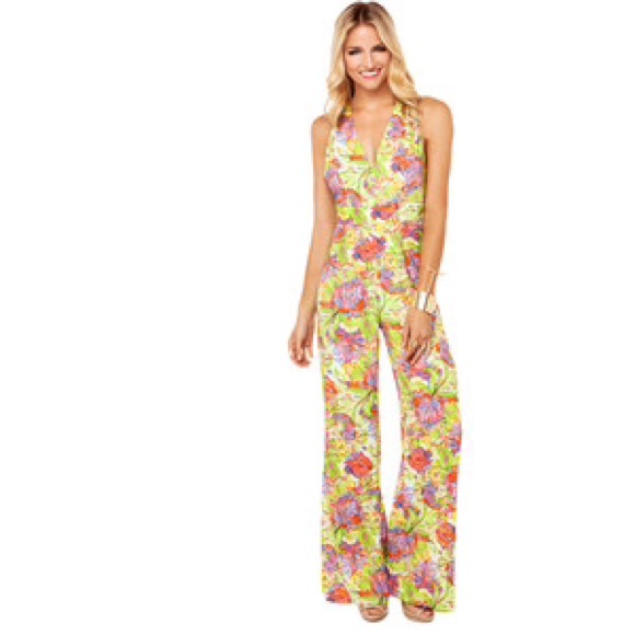 Floral printed jumpsuit with cross back.