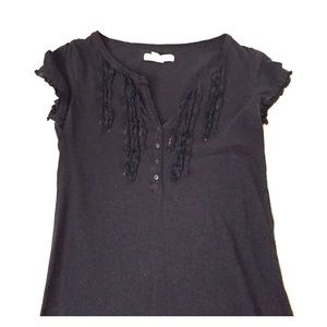 Black tee with ruffled detail!