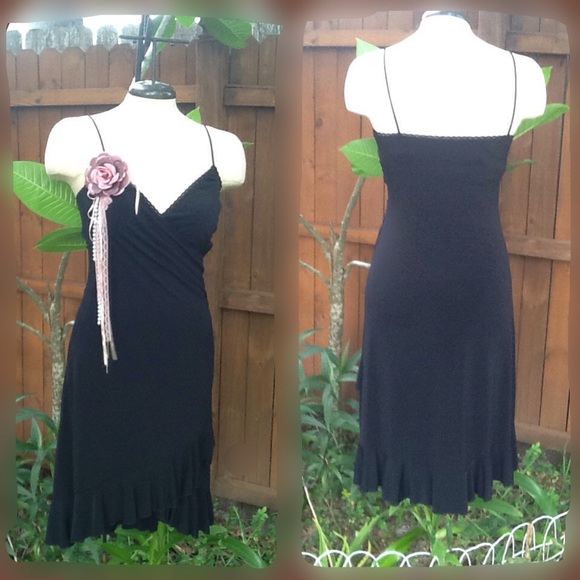 Black dress with pink rose