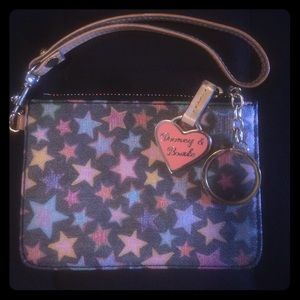 Dooney & Bourke black with colored stars wristlet