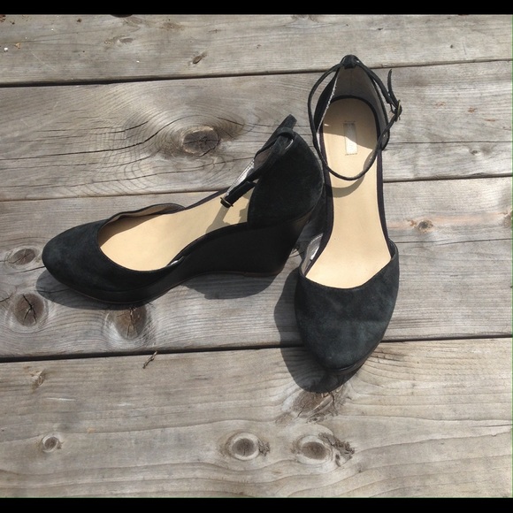 Black Faux Suede Wedges - Picture 2 of 4