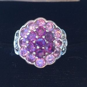 Purple rhinestone (maybe amethyst) silver ring 8+