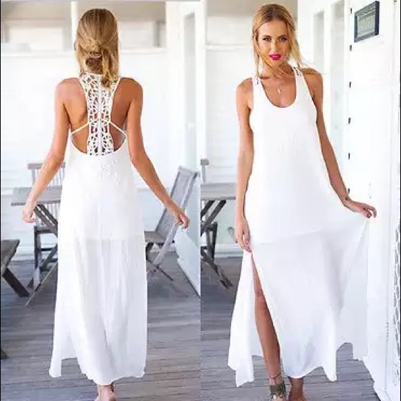 NEW NEVER WORN Crochet back white maxi dress