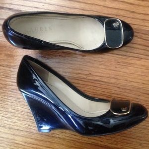 Ralph Lauren patent leather monogram wedges