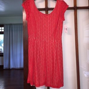 Coral lace summer mini dress