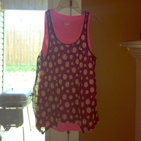 Black Lace over Tank Top with White Polkadots